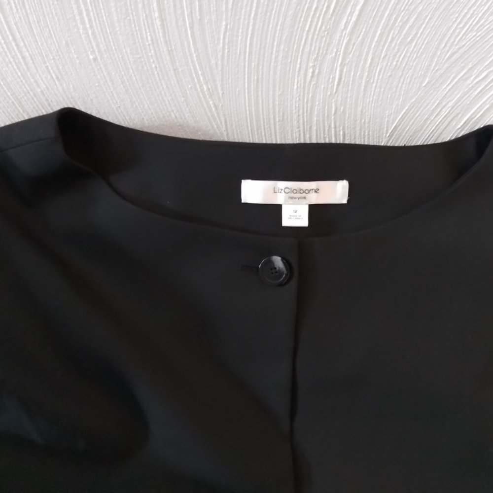 Liz Claiborne Collarless 3/4 Sleeve Longline Jacket in Black size 12 - Picture 5 of 5
